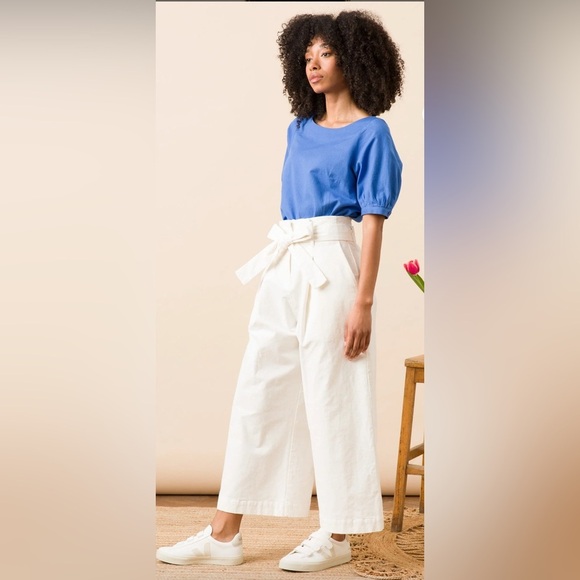 White Wide Leg Pants with Relaxed Fit - Picture 3 of 16